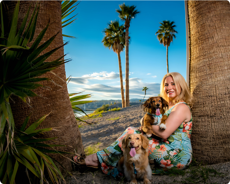 Erica Duran and her dachshunds Java and Vienna